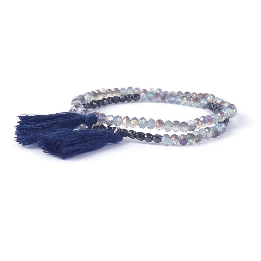 Boho tassel crystal beads layering bracelet